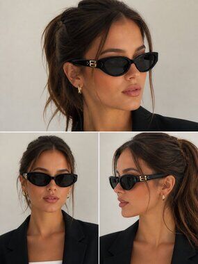 Black Cat Eye Sunglasses with Gold Accent Chic Retro Style